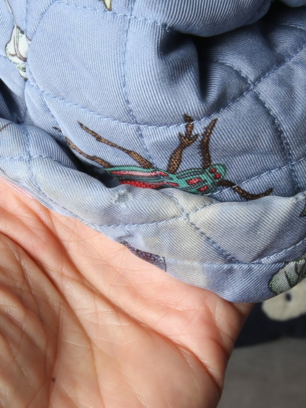 J. MCLAUGHLIN 100% Silk Blue Botanical Quilted Puffer Chore Jacket - Picture 15 of 15